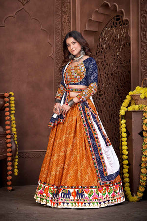 Mustard Printed Cotton Lehenga