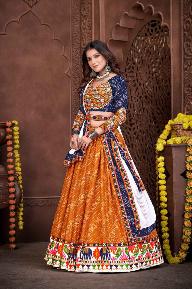 Mustard Printed Cotton Lehenga