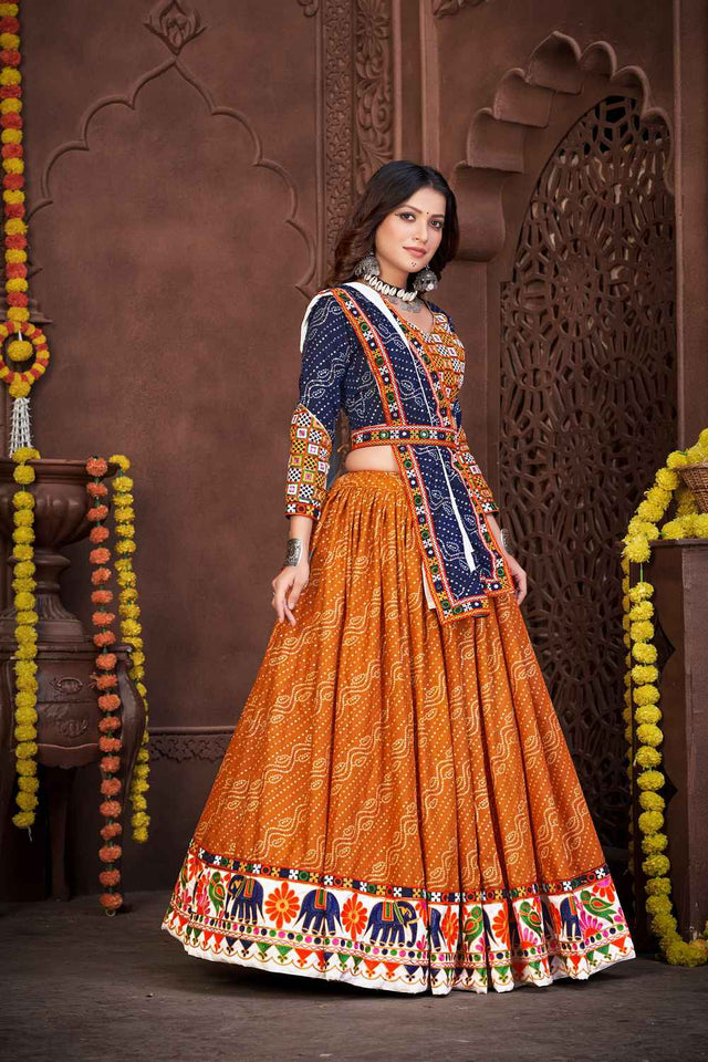 Mustard Printed Cotton Lehenga