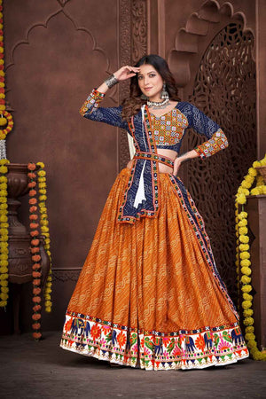 Mustard Printed Cotton Lehenga