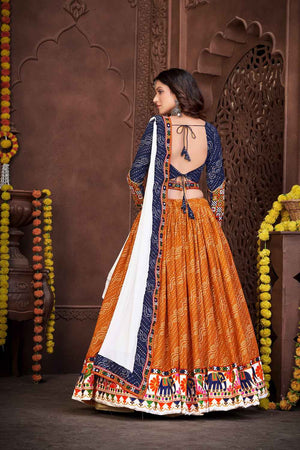 Mustard Printed Cotton Lehenga