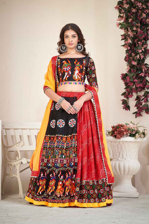 Red Embroidered Cotton Lehenga