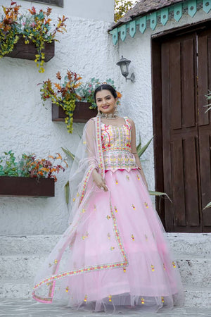 Light Pink Embroidered Net Lehenga