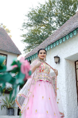Light Pink Embroidered Net Lehenga