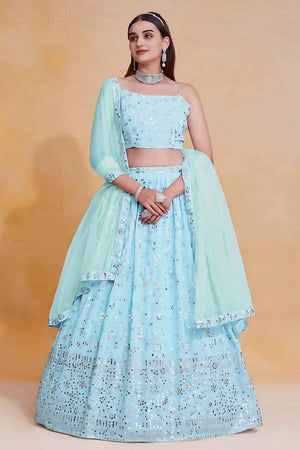 Sky Blue Sequins Georgette Lehenga