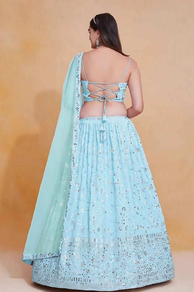 Sky Blue Sequins Georgette Lehenga
