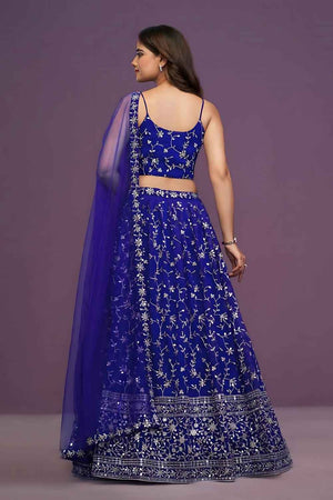Blue Embroidered Gorgette Lehenga