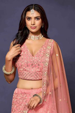 Light Pink Embroidered Silk Lehenga