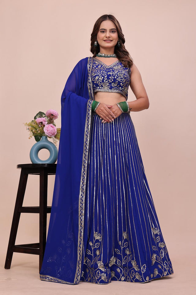 Royal Blue Sequin with Embroidered Georgette Lehenga (OM-645)