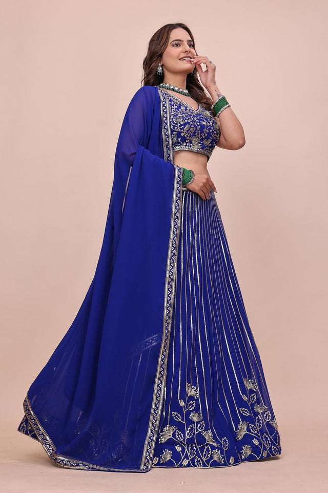 Royal Blue Sequin with Embroidered Georgette Lehenga (OM-645)