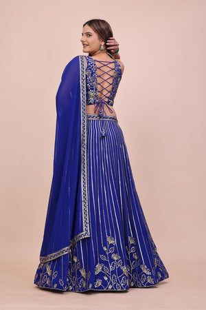 Royal Blue Sequin with Embroidered Georgette Lehenga (OM-645)