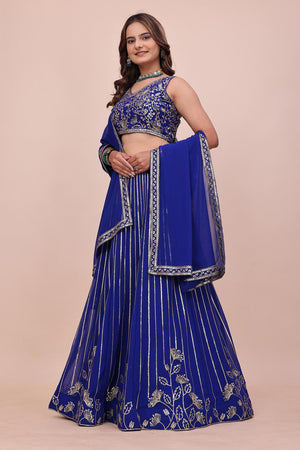 Royal Blue Sequin with Embroidered Georgette Lehenga (OM-645)