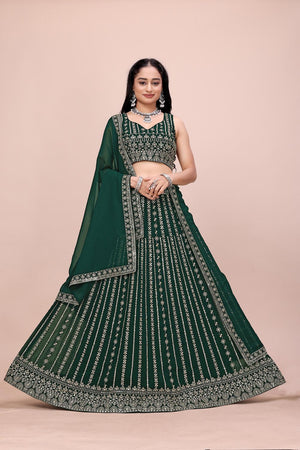 Green Sequin with Embroidered Georgette Lehenga (OM-646)