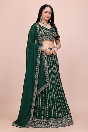 Green Sequin with Embroidered Georgette Lehenga (OM-646)