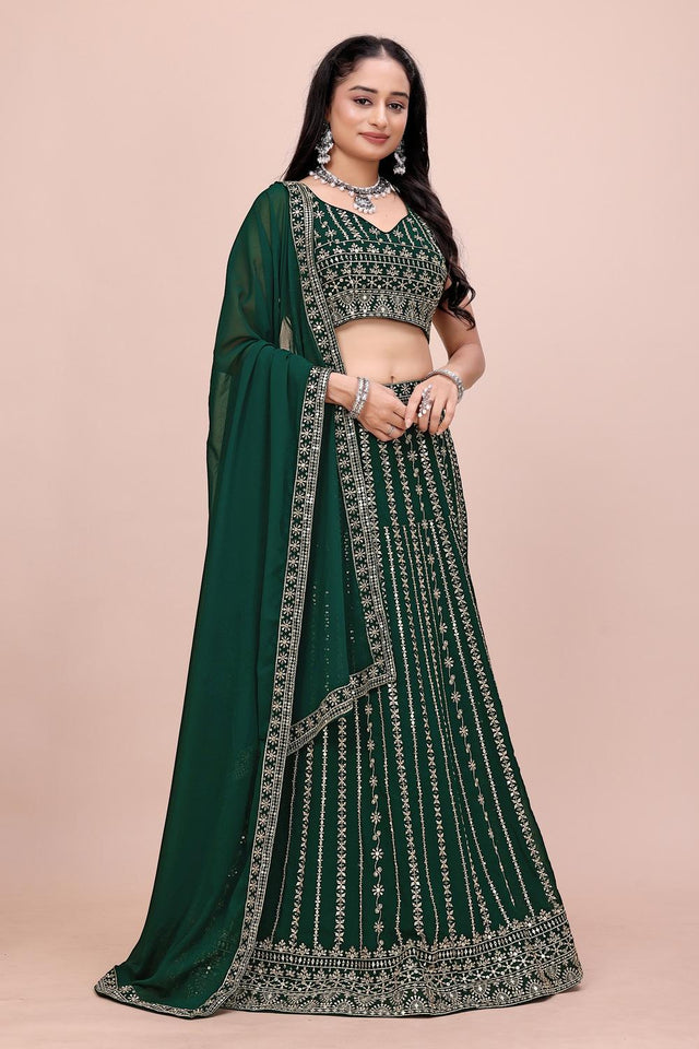Green Sequin with Embroidered Georgette Lehenga (OM-646)