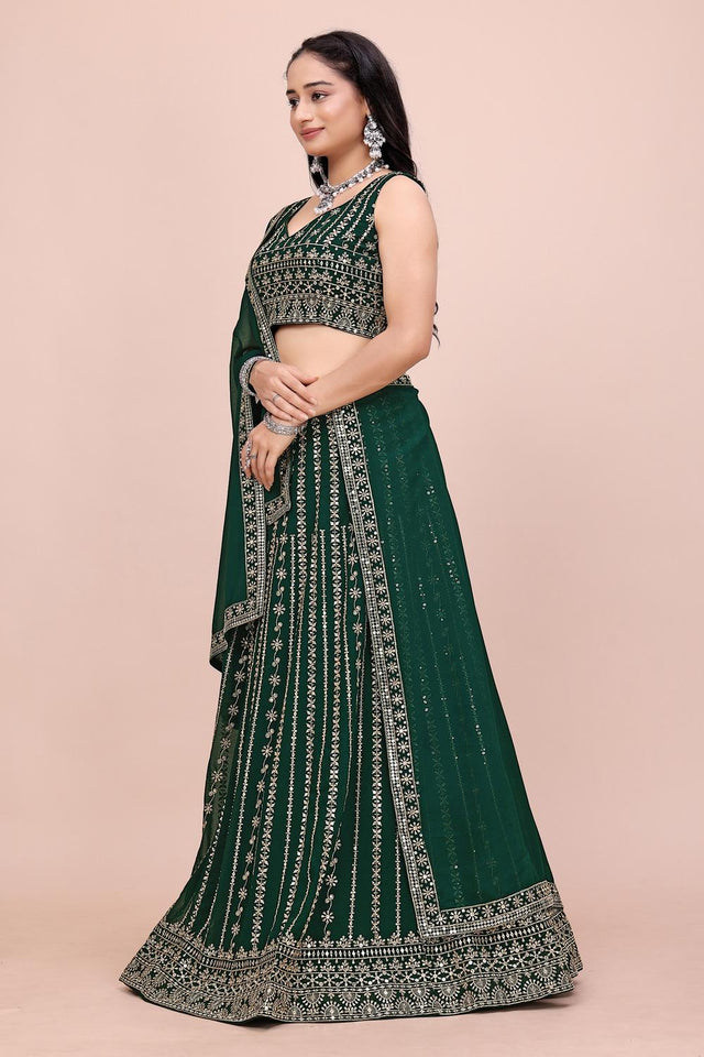 Green Sequin with Embroidered Georgette Lehenga (OM-646)