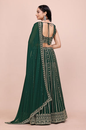 Green Sequin with Embroidered Georgette Lehenga (OM-646)