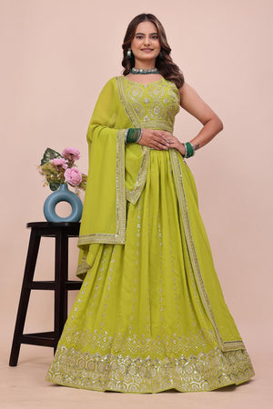 Dark Green Sequin with Embroidered Georgette Lehenga (OM-647)