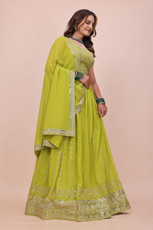 Dark Green Sequin with Embroidered Georgette Lehenga (OM-647)