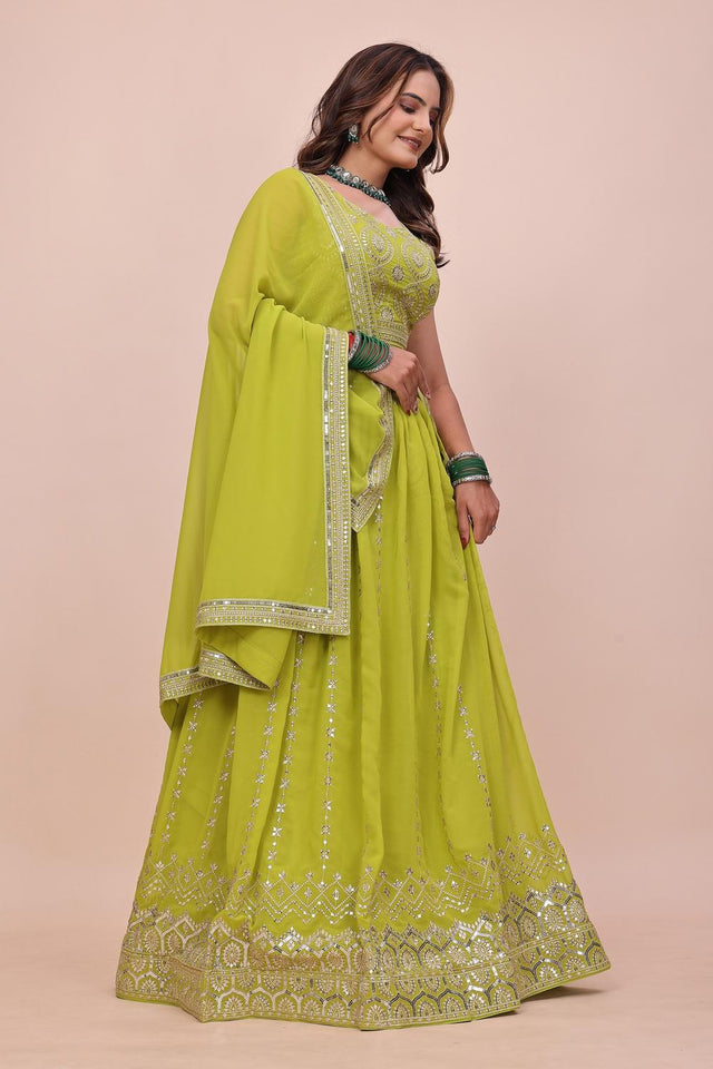 Dark Green Sequin with Embroidered Georgette Lehenga (OM-647)