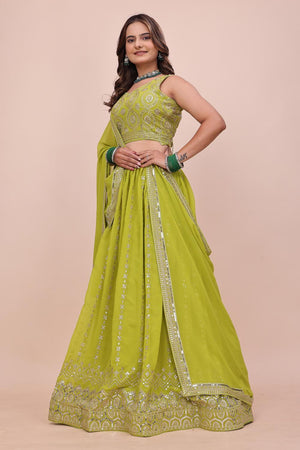 Dark Green Sequin with Embroidered Georgette Lehenga (OM-647)