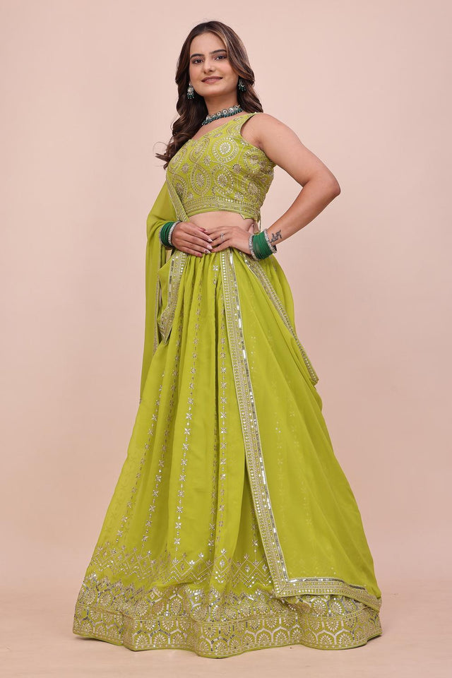 Dark Green Sequin with Embroidered Georgette Lehenga (OM-647)