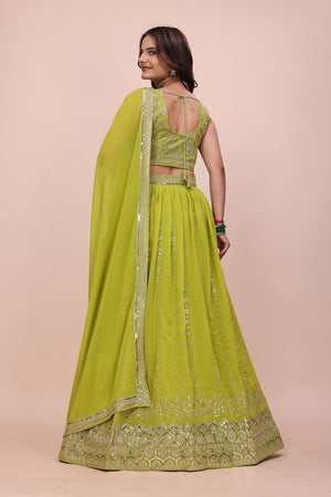 Dark Green Sequin with Embroidered Georgette Lehenga (OM-647)
