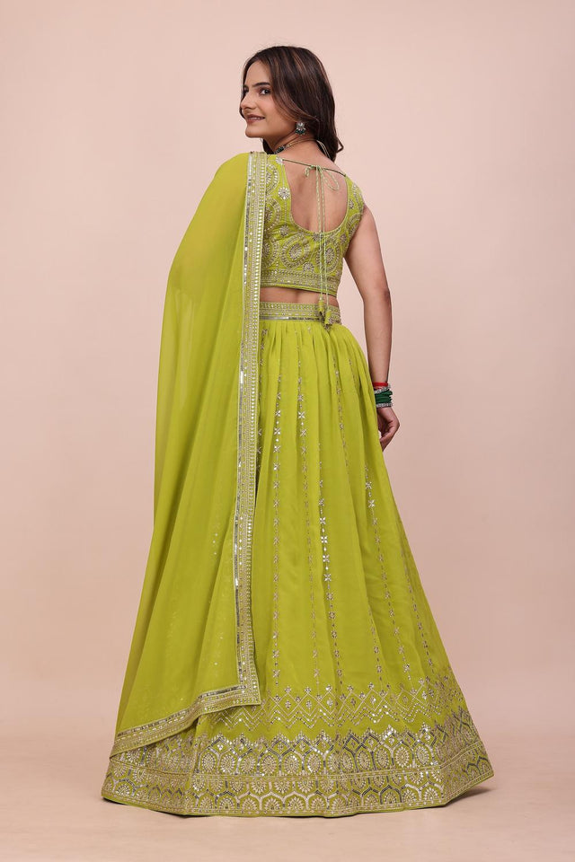 Dark Green Sequin with Embroidered Georgette Lehenga (OM-647)