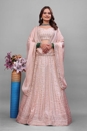 Light Pink Sequin with Embroidered Silk Lehenga (OM-648)