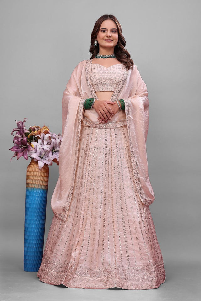 Light Pink Sequin with Embroidered Silk Lehenga (OM-648)