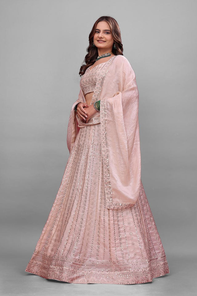 Light Pink Sequin with Embroidered Silk Lehenga (OM-648)