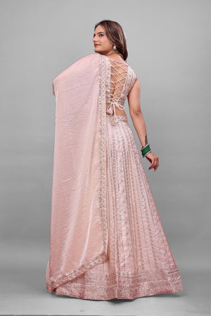 Light Pink Sequin with Embroidered Silk Lehenga (OM-648)