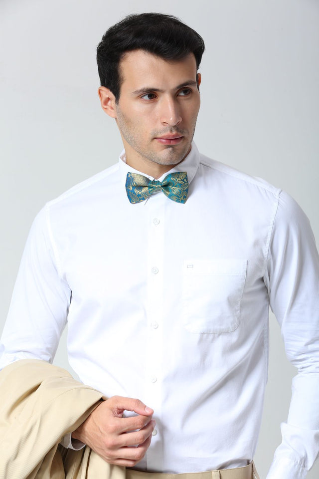 Blue Silk Foil Print Bow Tie
