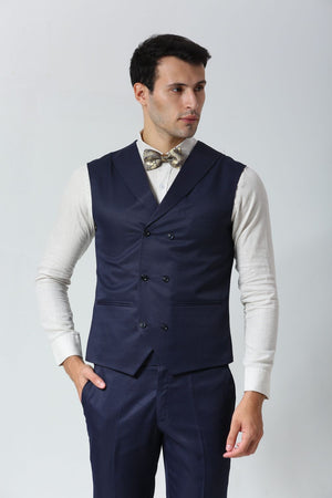 Navy Blue Foil Print Art Silk Bow Tie