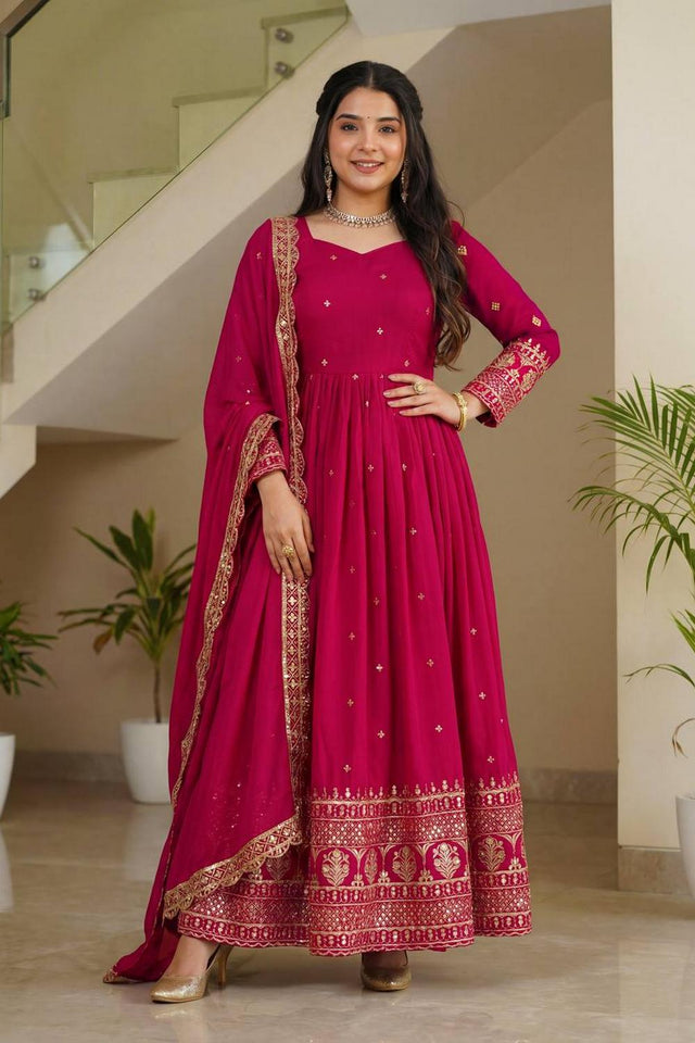 Pink Sequin with Embroidered Silk Gown (ON5093-Pink)
