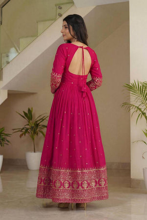 Pink Sequin with Embroidered Silk Gown (ON5093-Pink)