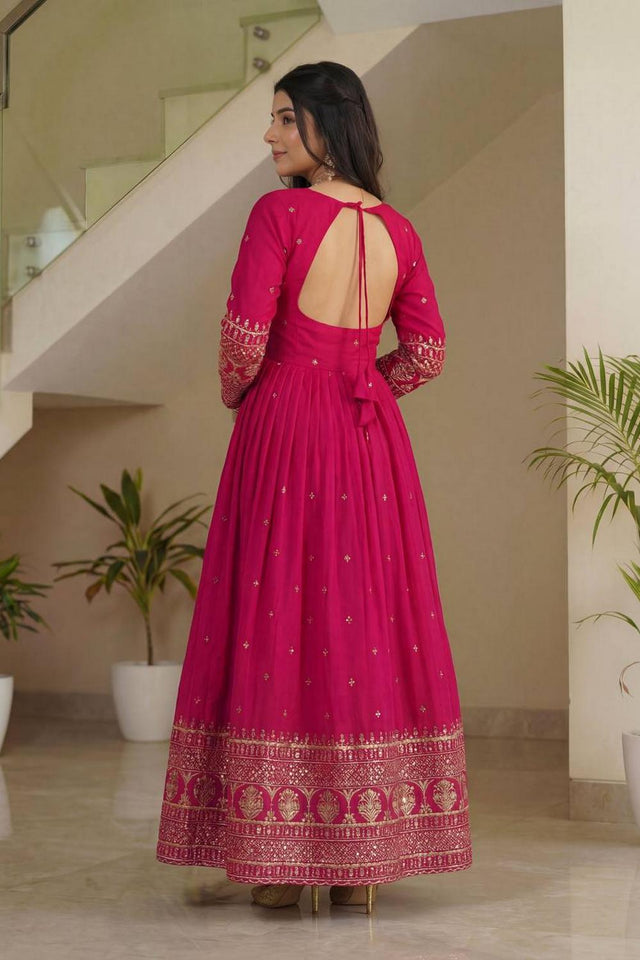 Pink Sequin with Embroidered Silk Gown (ON5093-Pink)