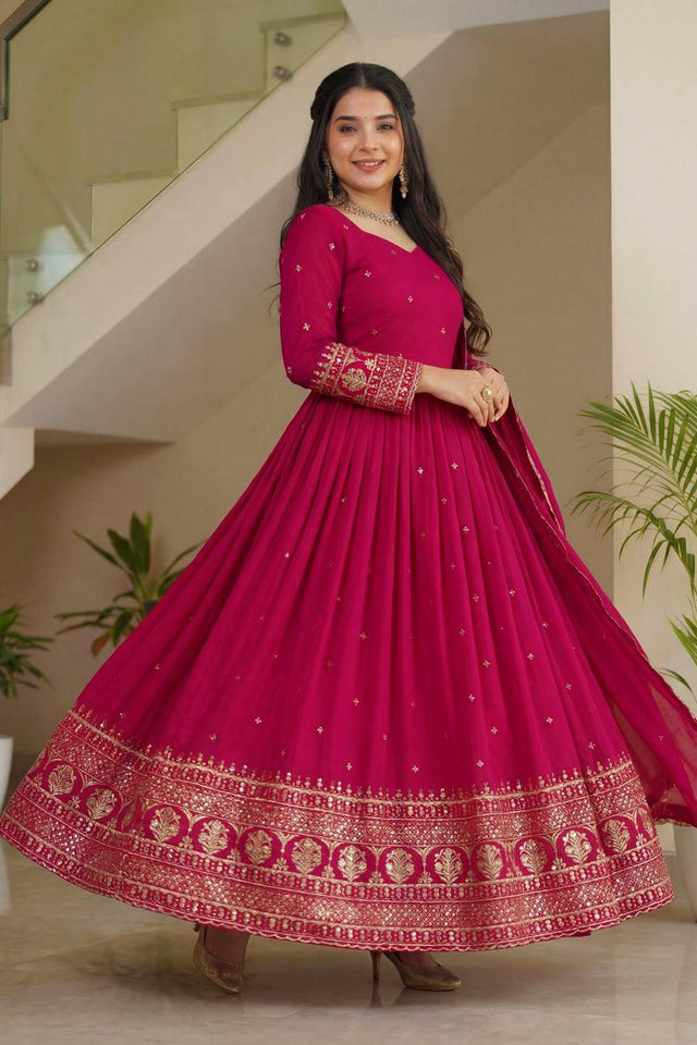 Pink Sequin with Embroidered Silk Gown (ON5093-Pink)