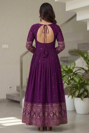 Wine Sequin with Embroidered Silk Gown (ON5093-Wine)