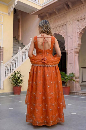 Rust Floral Embroidered Silk Gown (ON5156-Rusty)