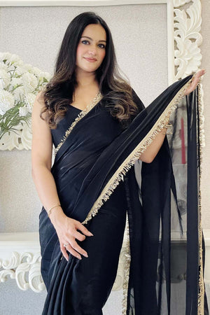 Black Solid Silk Saree