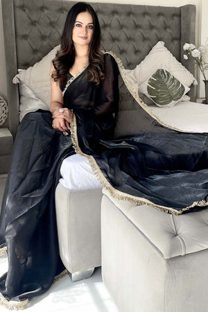 Black Solid Silk Saree