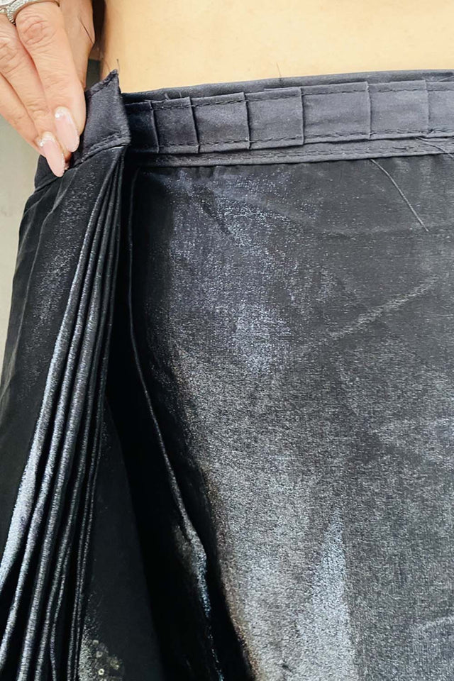 Black Solid Silk Saree