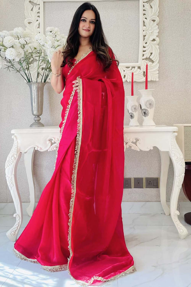 Red Solid Silk Saree