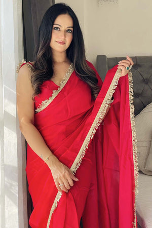 Red Solid Silk Saree
