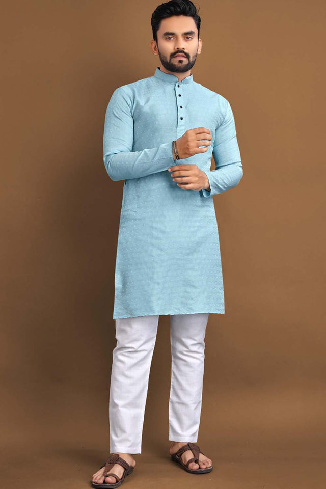 Blue Solid Men's Kurta Set