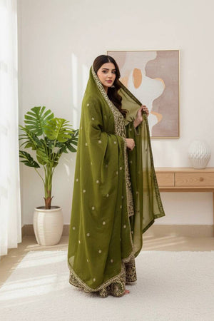 Mehendi Floral Embroidered Silk Sharara Suits