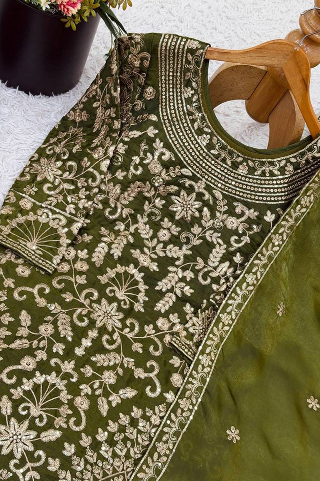 Mehendi Floral Embroidered Silk Sharara Suits
