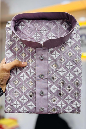 Pink Embroidered Silk Men's Kurta Set