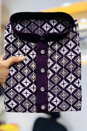 Red Embroidered Silk Men's Kurta Set